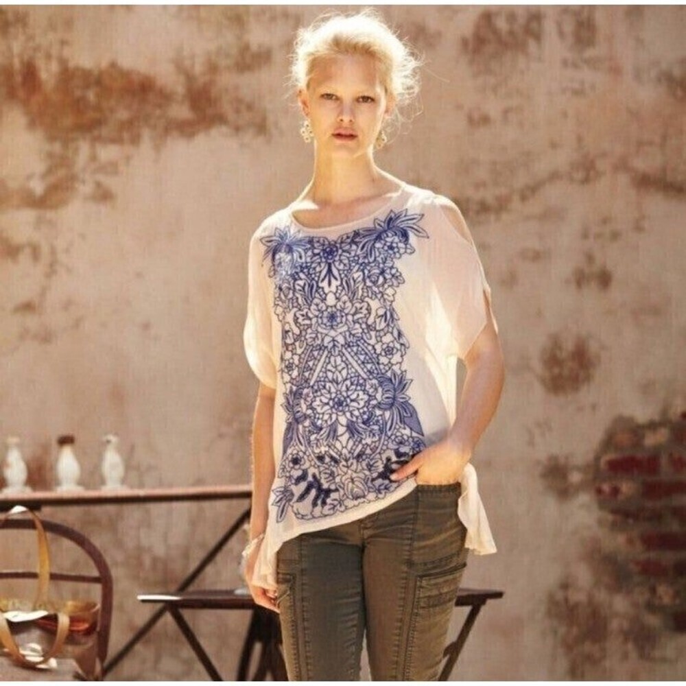 Baraschi Anthropologie Embroidered Lace Blouse